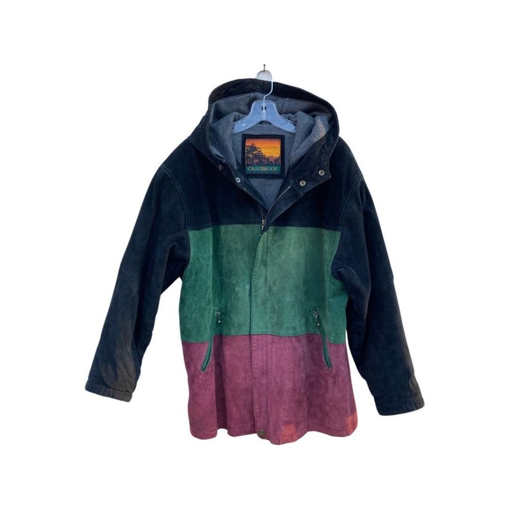 1X | Vintage 90's Suede Color block Hooded Jacket